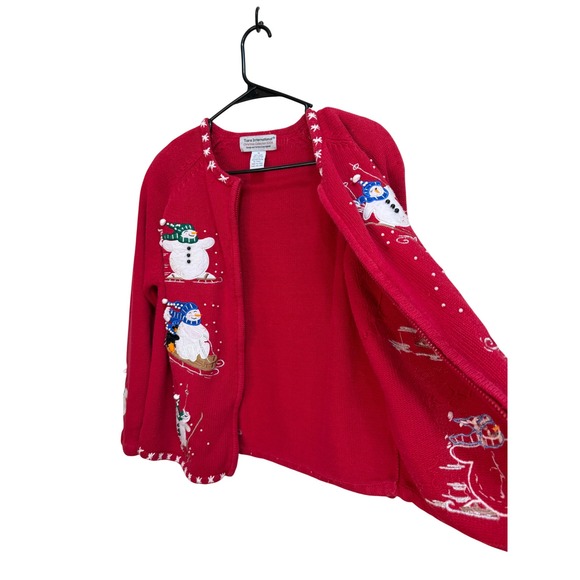 Tiara International Christmas Collection 2004 Red Snowman Sweater Cardigan M - Picture 6 of 8